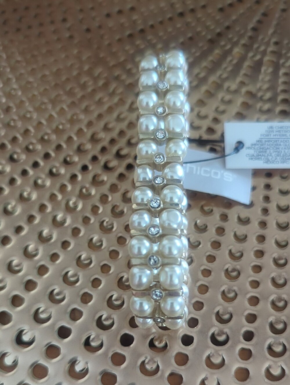 Chico's Ivory Pearl Multi-Strand Bracelet with Crystal Accents